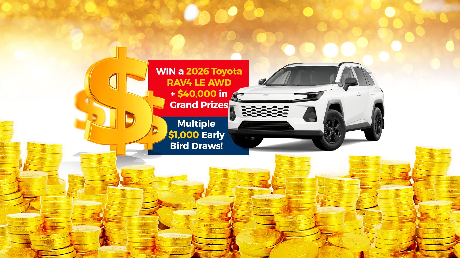 White 2026 Toyota RAV4 LE AWD featured in the official Charity Appeal campaign