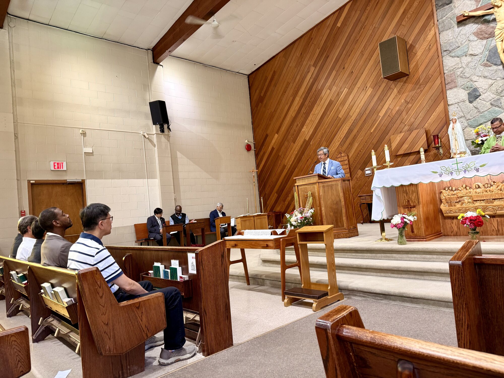 Candidates and guests listening during the Knights of Columbus Exemplification