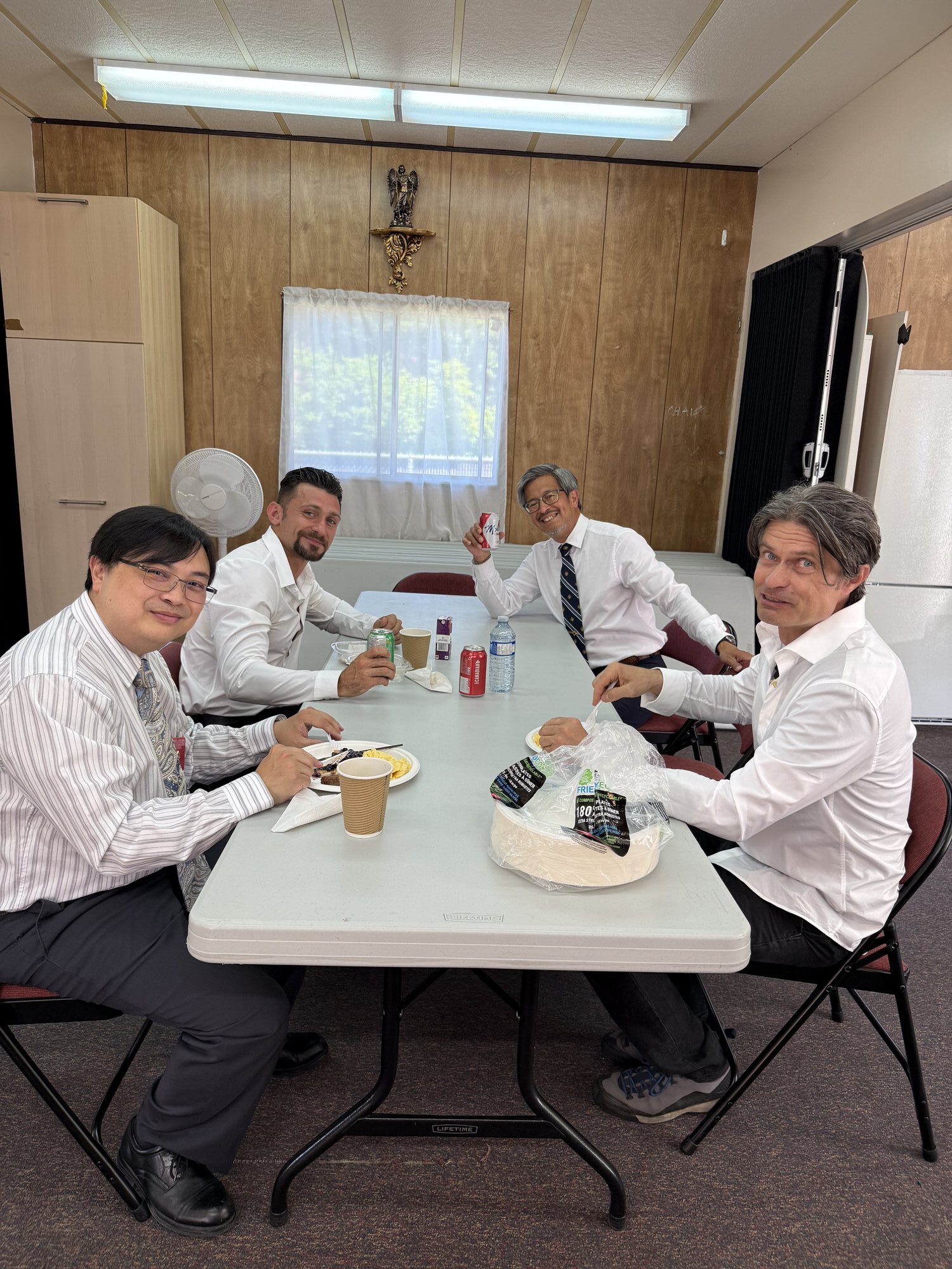 Brother Knights sharing refreshments and fellowship after the Exemplification